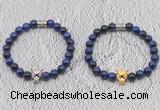 CGB6035 8mm round blue tiger eye bracelet with leopard head for men