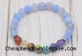 CGB6206 8mm blue banded agate 7 chakra beaded mala stretchy bracelets