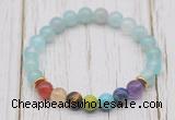 CGB6207 8mm sea blue banded agate 7 chakra beaded mala stretchy bracelets