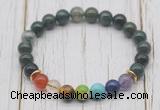 CGB6210 8mm moss agate 7 chakra beaded mala stretchy bracelets