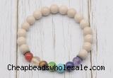 CGB6230 8mm white fossil jasper 7 chakra beaded mala stretchy bracelets