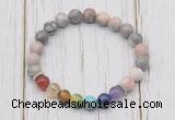 CGB6237 8mm pink zebra jasper 7 chakra beaded mala stretchy bracelets