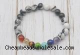 CGB6240 8mm black & white jasper 7 chakra beaded mala stretchy bracelets