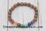 CGB6247 8mm elephant skin jasper 7 chakra beaded mala stretchy bracelets