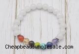 CGB6251 8mm white jade 7 chakra beaded mala stretchy bracelets