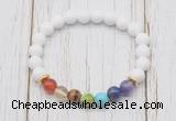 CGB6252 8mm white candy jade 7 chakra beaded mala stretchy bracelets