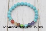 CGB6274 8mm blue howlite 7 chakra beaded mala stretchy bracelets