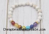 CGB6275 8mm white howlite 7 chakra beaded mala stretchy bracelets