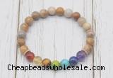 CGB6290 8mm fossil coral 7 chakra beaded mala stretchy bracelets