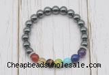 CGB6292 8mm hematite 7 chakra beaded mala stretchy bracelets