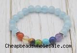 CGB6300 8mm aquamarine 7 chakra beaded mala stretchy bracelets