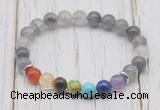 CGB6303 8mm cloudy quartz 7 chakra beaded mala stretchy bracelets