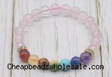 CGB6307 8mm rose quartz 7 chakra beaded mala stretchy bracelets