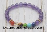 CGB6309 8mm amethyst 7 chakra beaded mala stretchy bracelets