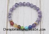 CGB6311 8mm dogtooth amethyst 7 chakra beaded mala stretchy bracelets