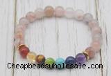 CGB6312 8mm pink quartz 7 chakra beaded mala stretchy bracelets