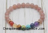 CGB6314 8mm strawberry quartz 7 chakra beaded mala stretchy bracelets