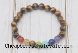 CGB6330 8mm yellow tiger eye 7 chakra beaded mala stretchy bracelets