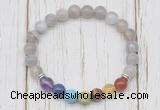 CGB6351 8mm grey banded agate 7 chakra beaded mala stretchy bracelets