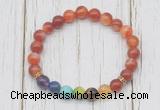 CGB6352 8mm red banded agate 7 chakra beaded mala stretchy bracelets