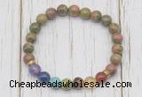 CGB6367 8mm unakite 7 chakra beaded mala stretchy bracelets