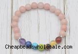 CGB6378 8mm Chinese pink opal 7 chakra beaded mala stretchy bracelets