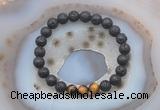 CGB6400 8mm round black lava & yellow tiger eye beaded bracelets