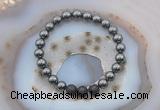 CGB6404 8mm round hematite & black lava beaded bracelets