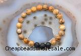 CGB6406 8mm round picture jasper & black lava beaded bracelets