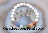 CGB6427 8mm round white howlite 7 chakra beads bracelet wholesale