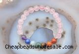 CGB6428 8mm round rose quartz 7 chakra beads bracelet wholesale