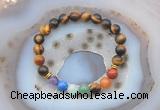 CGB6434 8mm round yellow tiger eye 7 chakra beads bracelet wholesale