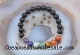 CGB6436 8mm round black obsidian 7 chakra beads bracelet wholesale