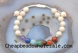 CGB6446 8mm round matte white fossil jasper 7 chakra beads adjustable bracelets