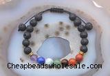 CGB6452 8mm round black lava 7 chakra beads adjustable bracelets