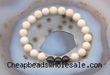 CGB6461 8mm round matte white fossil jasper & smoky quartz beaded bracelets