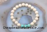 CGB6467 8mm round matte white fossil jasper & sea sediment jasper beaded bracelets