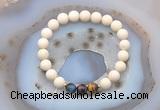 CGB6474 8mm round matte white fossil jasper & mixed tiger eye beaded bracelets