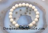 CGB6478 8mm round matte white fossil jasper & blue tiger eye beaded bracelets