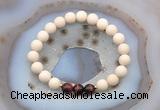 CGB6480 8mm round matte white fossil jasper & red tiger eye beaded bracelets