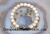 CGB6489 8mm round matte white fossil jasper & faceted hematite beaded bracelets