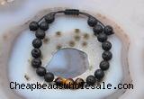 CGB6580 8mm round black lava & yellow tiger eye adjustable bracelets