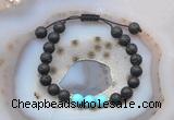 CGB6585 8mm round black lava & blue howlite adjustable bracelets