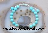 CGB6586 8mm round blue howlite & black lava adjustable bracelets