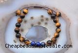 CGB6595 8mm round yellow tiger eye & lapis lazuli adjustable bracelets