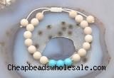 CGB6602 8mm round white fossil jasper & blue howlite adjustable bracelets