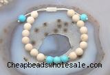 CGB6603 8mm round white fossil jasper & blue howlite adjustable bracelets