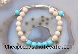 CGB6605 8mm round white fossil jasper & blue howlite adjustable bracelets