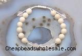 CGB6606 8mm round white fossil jasper & rose quartz adjustable bracelets