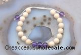 CGB6608 8mm round white fossil jasper & light amethyst adjustable bracelets